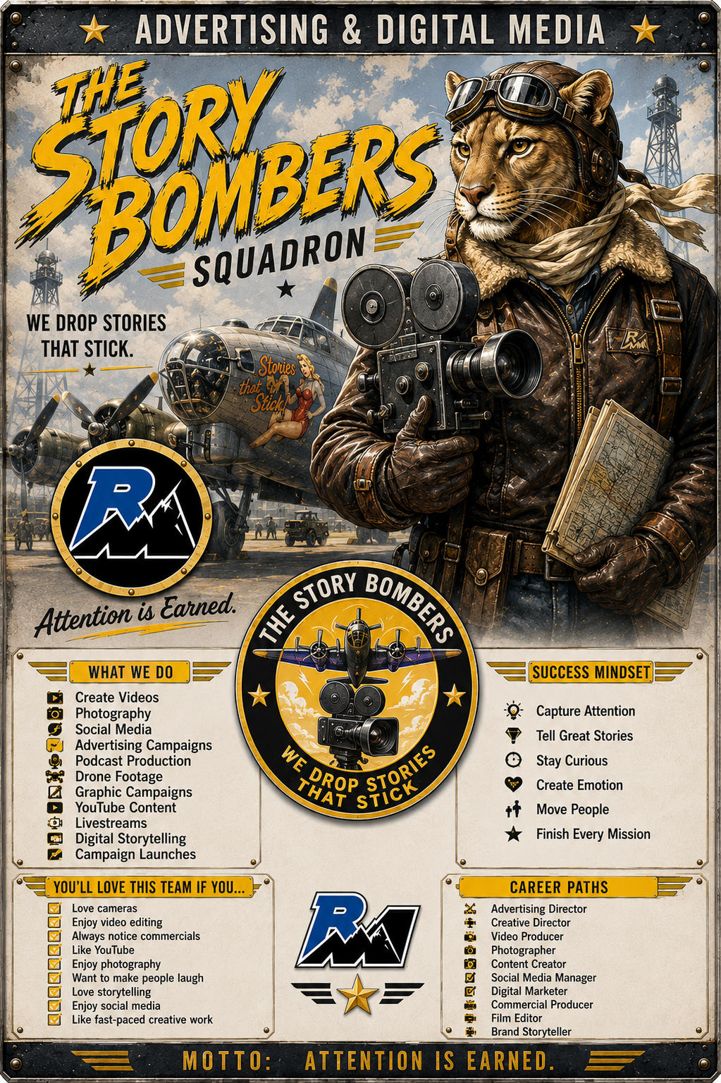 The Story Bombers Squadron recruitment poster